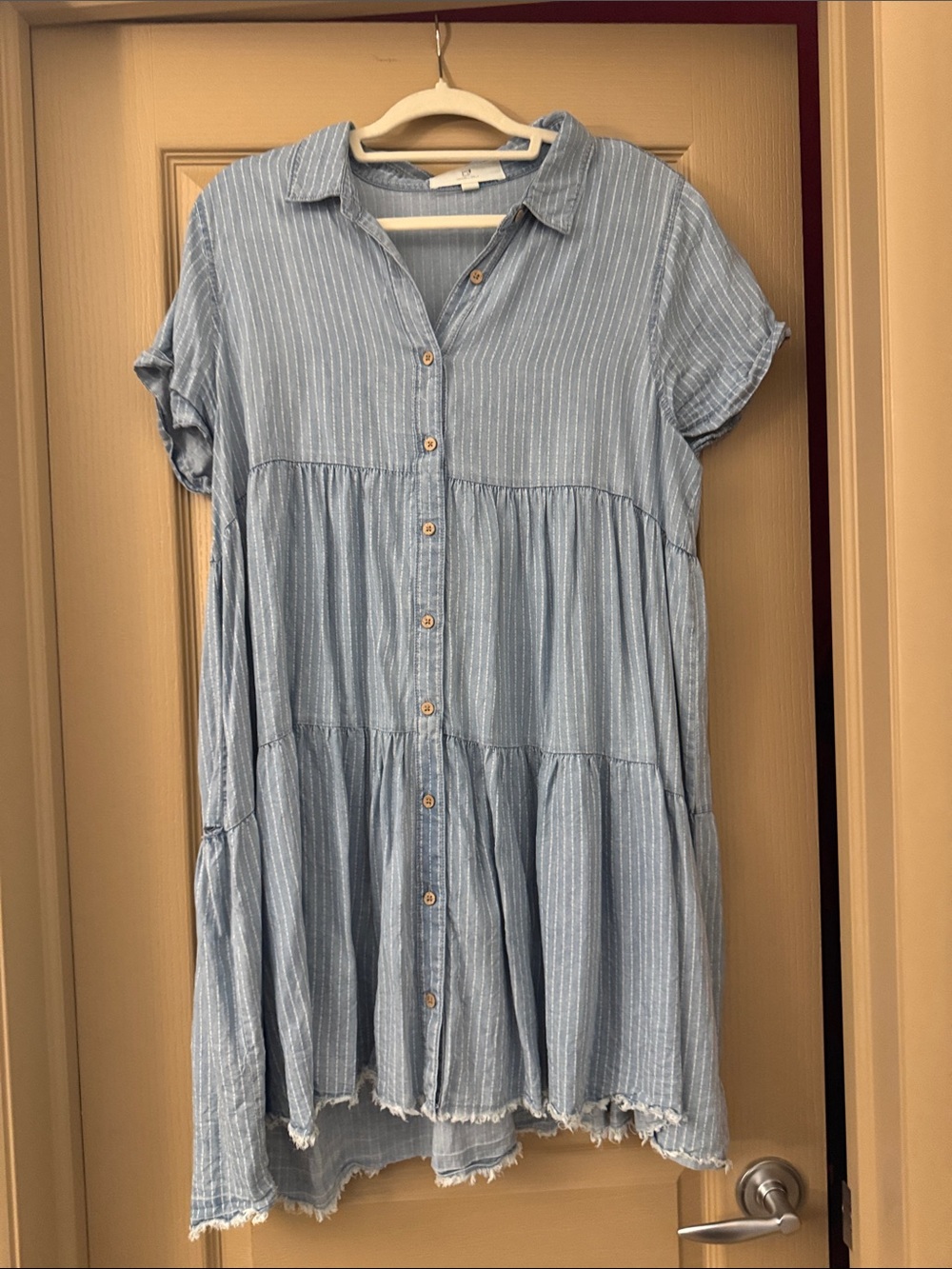 Thread & Supply Light Blue Striped Button-Front Mini Dress